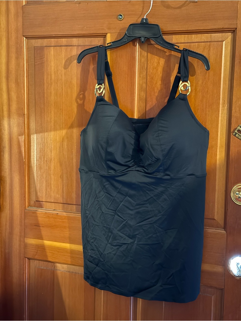 Swim by Cacique Black One-Piece Swimsuit with Purple Logo Tag